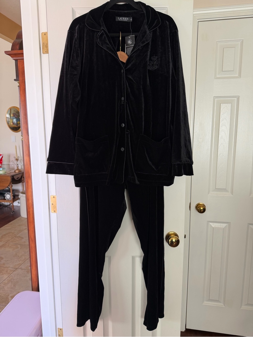 Ralph Lauren Black Velvet Two-Piece Pajama Set